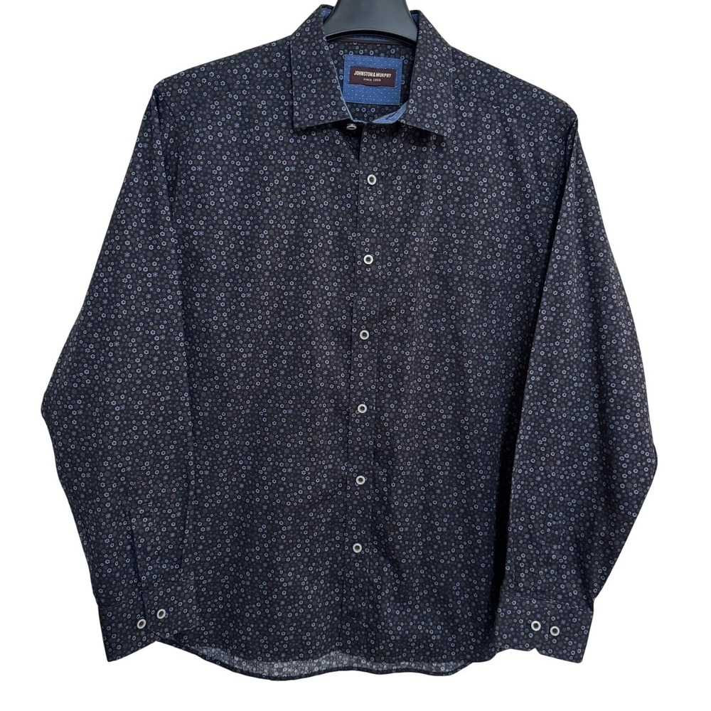 Johnston & Murphy Button Down Shirt Men's L Blue Casual Floral All Over Print